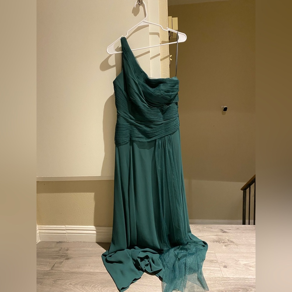 White by Vera Wang One-Shoulder forest green bridesmaid party Dress ball gown